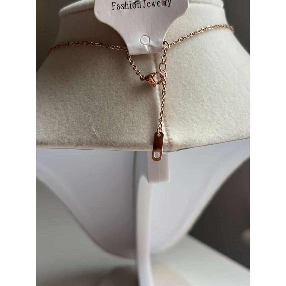 Rose Gold Square Pendant Necklace Minimal Black Stone Geometric Charm - Picture 3 of 3